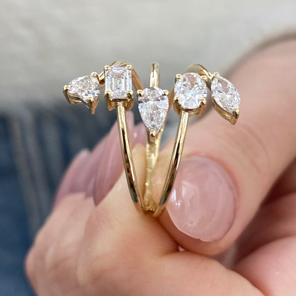Diamond Wrap Ring 1.33 Carat Yellow Gold 14K