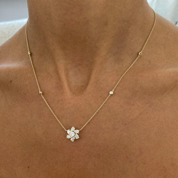 Diamond Pendant Necklace 1.22 Carat Yellow Gold 14K