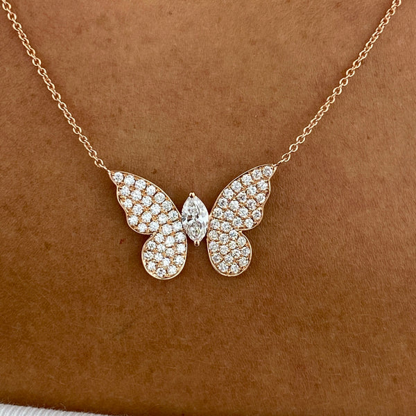 Diamond Pendant Necklace 1.31 Carat Rose Gold 14K