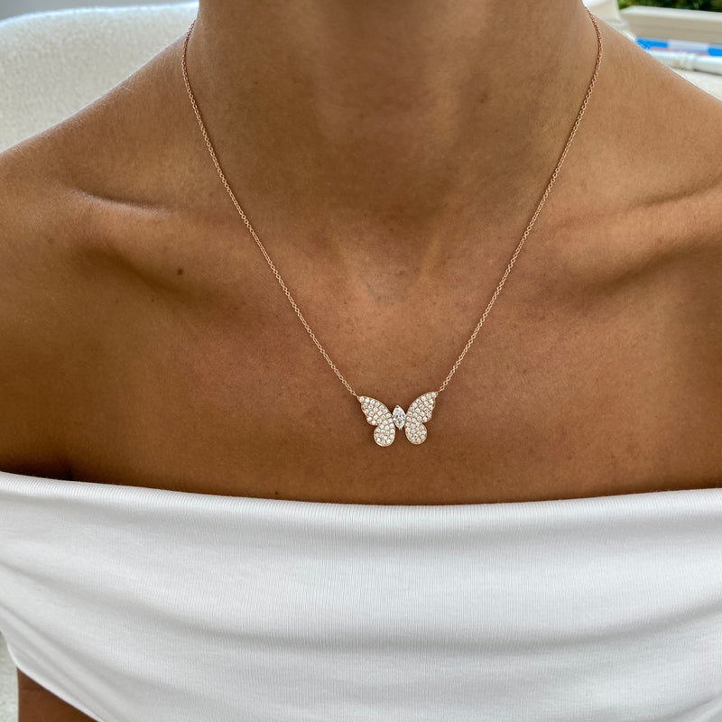 Diamond Pendant Necklace 1.31 Carat Rose Gold 14K
