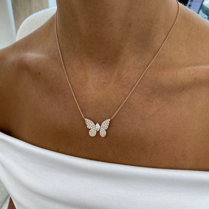 Diamond Pendant Necklace 1.31 Carat Rose Gold 14K