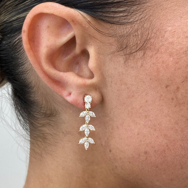 Diamond Drop Earrings 2.19 ct Yellow Gold