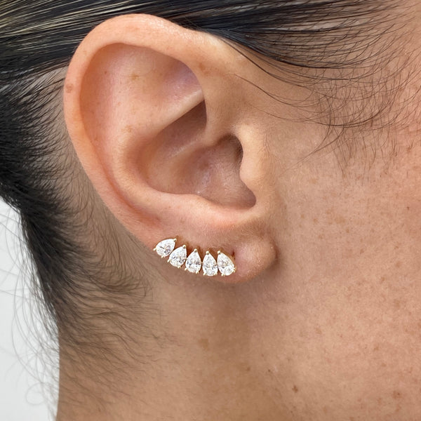 Diamond Climber Earrings 1.56 ct Yellow Gold