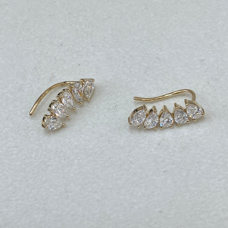 Diamond Climber Earrings 1.56 ct Yellow Gold