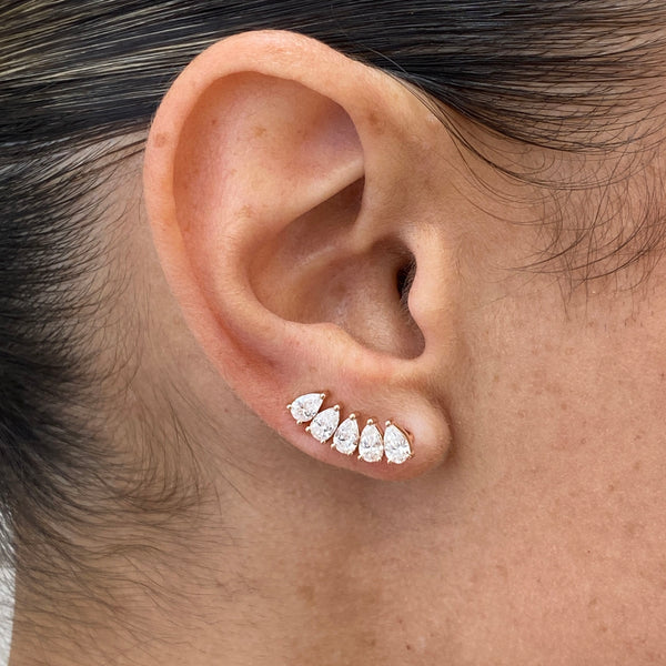 Diamond Climber Earrings 1.57 ct Rose Gold