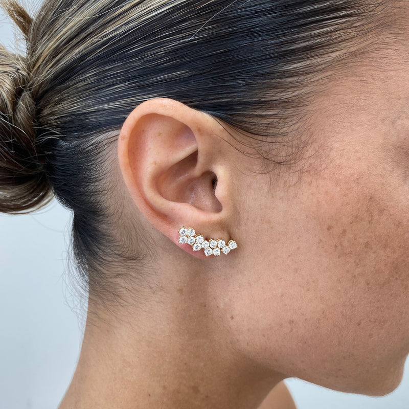 Diamond Climber Earrings 1.9 ct Yellow Gold