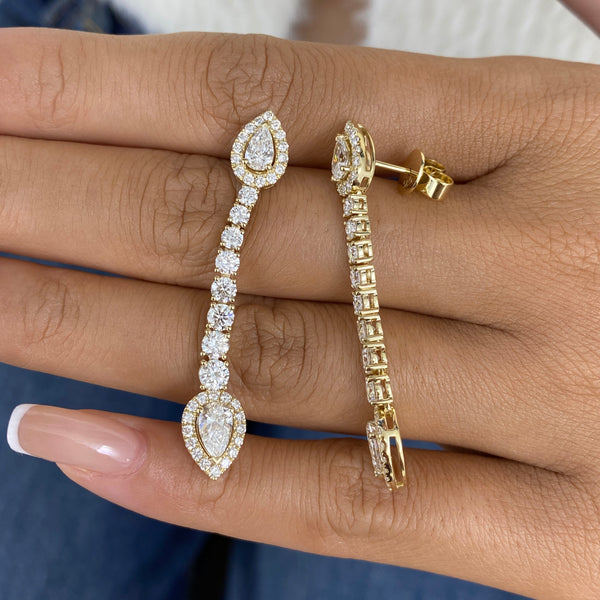 Diamond Dangle Earrings 3.61 ct Yellow Gold