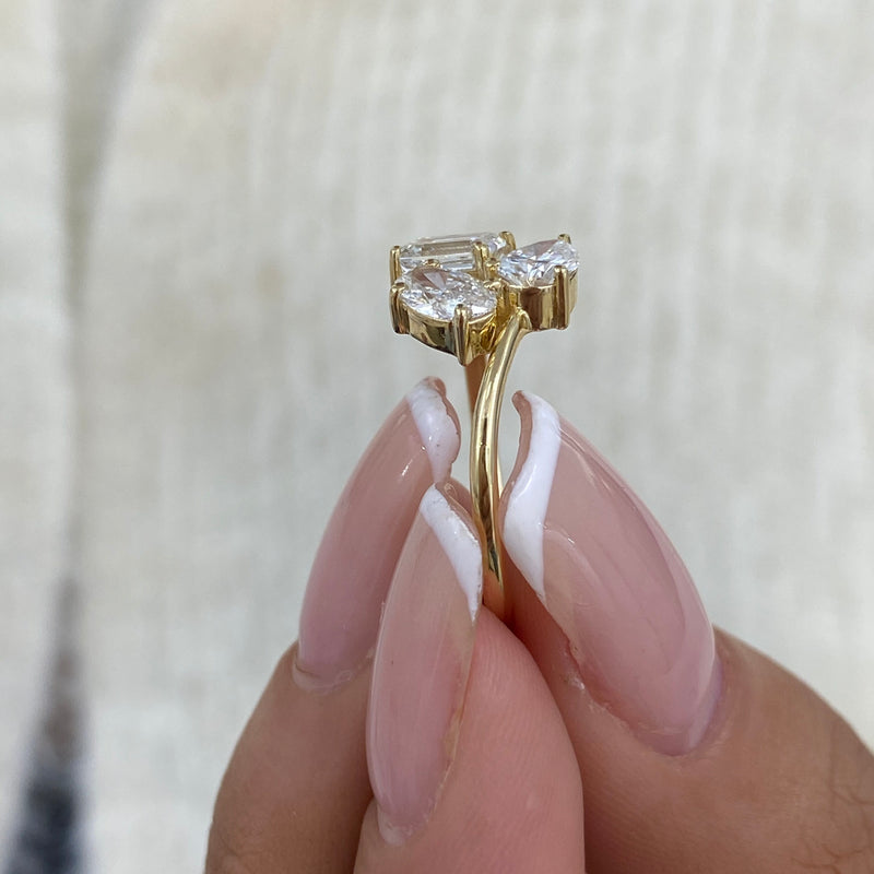 Diamond 3-Stone Cluster Fashion Ring 1.30 ct TCW, Yellow Gold 14K