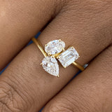 Diamond 3-Stone Cluster Fashion Ring 1.30 ct TCW, Yellow Gold 14K