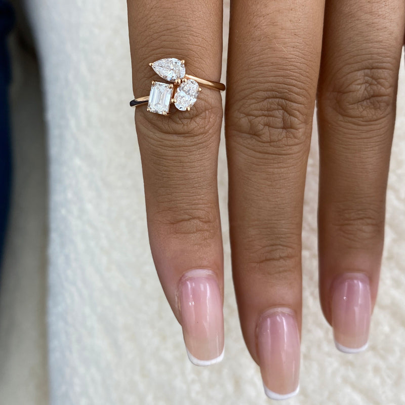 Diamond 3-Stone Cluster Fashion Ring 1.20 ct TCW, Rose Gold 14K