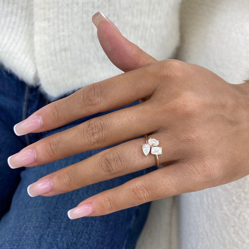 Diamond 3-Stone Cluster Fashion Ring 1.20 ct TCW, Rose Gold 14K
