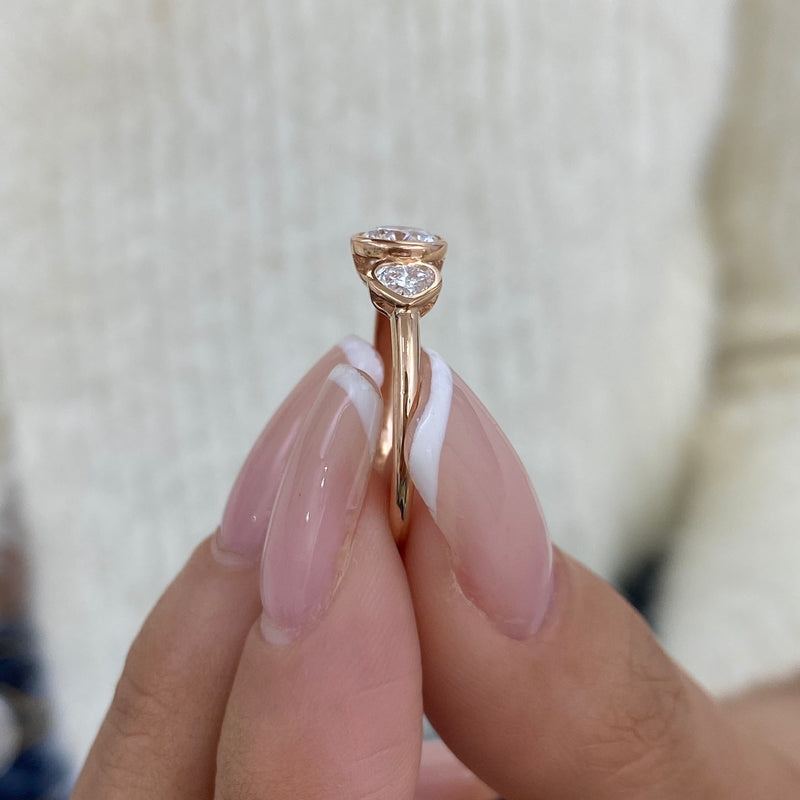 Diamond 3-stone Bezel Fashion Ring 0.95 ct TCW, Rose Gold 14K