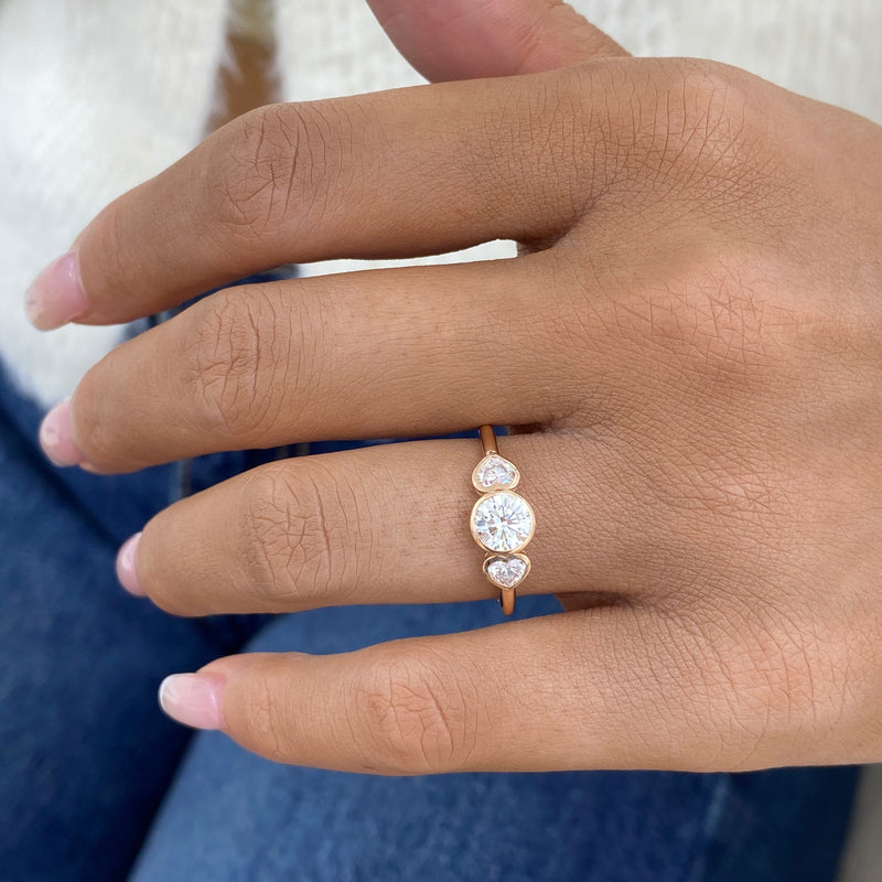 Diamond 3-stone Bezel Fashion Ring 0.95 ct TCW, Rose Gold 14K