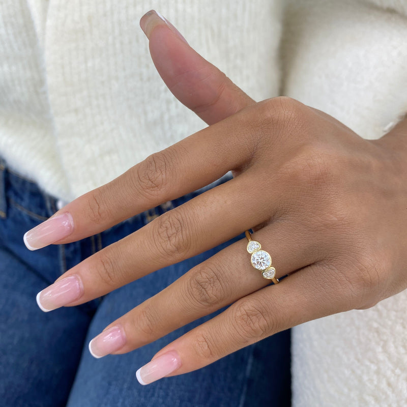 Diamond 3-stone Bezel Fashion Ring 0.95 ct TCW, Yellow Gold 14K