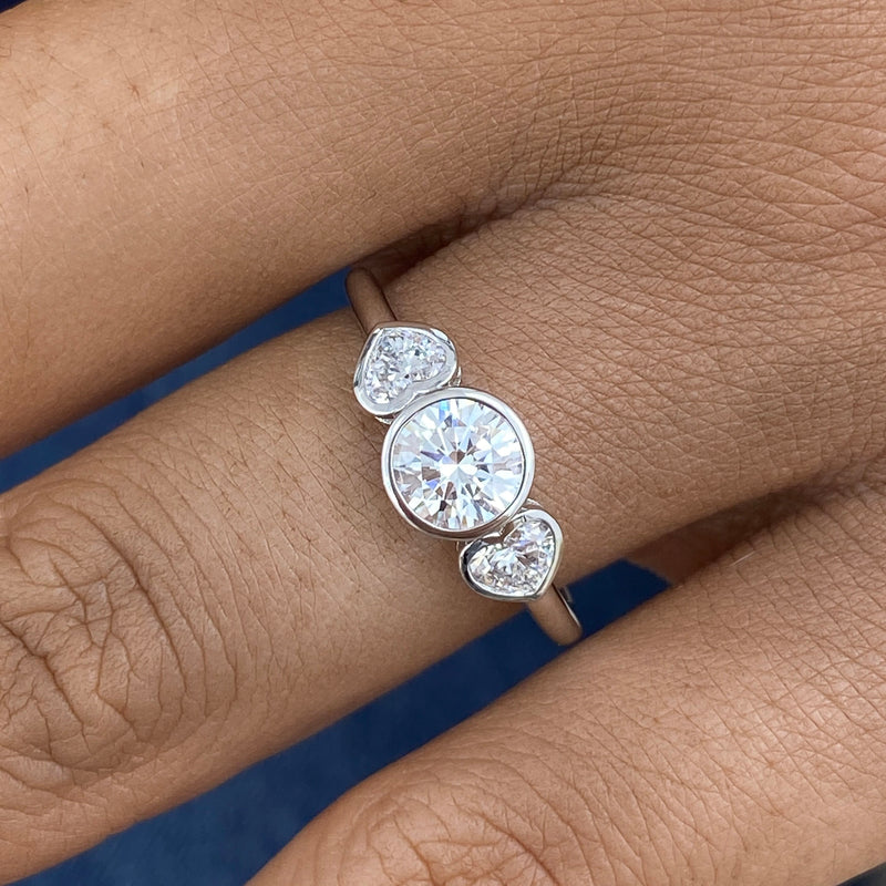 Diamond 3-stone Bezel Ring 1 ct TCW, White Gold 14K