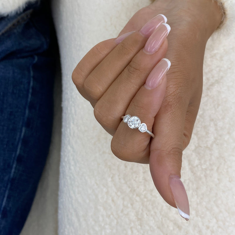 Diamond 3-stone Bezel Ring 1 ct TCW, White Gold 14K