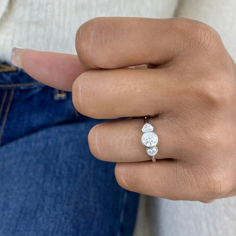 Diamond 3-stone Bezel Ring 1 ct TCW, White Gold 14K