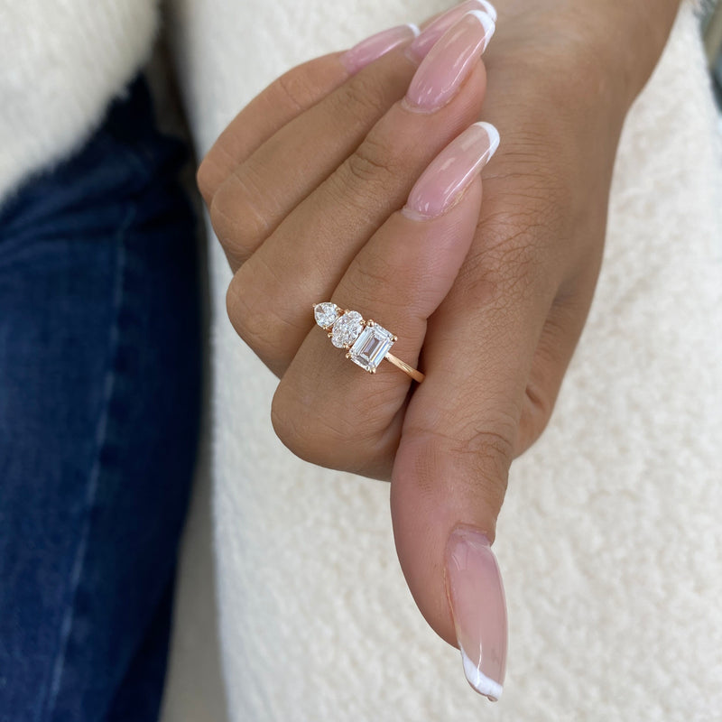 Diamond 3-Stone Fashion Ring 1.35 ct TCW, Rose Gold 14K