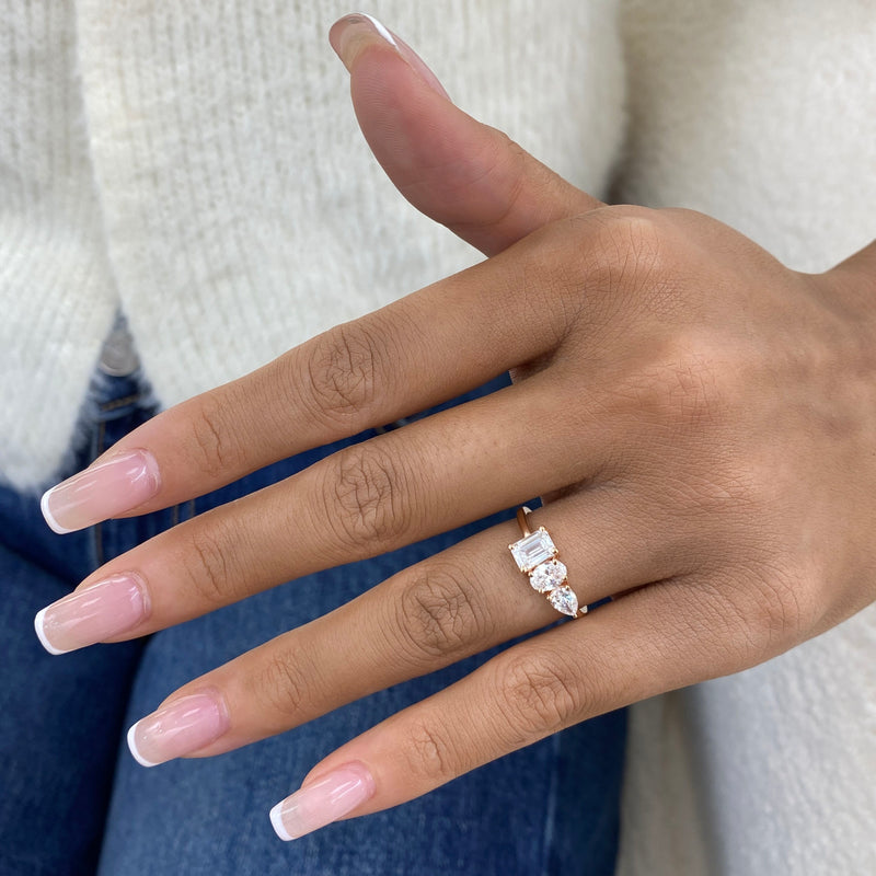 Diamond 3-Stone Fashion Ring 1.35 ct TCW, Rose Gold 14K