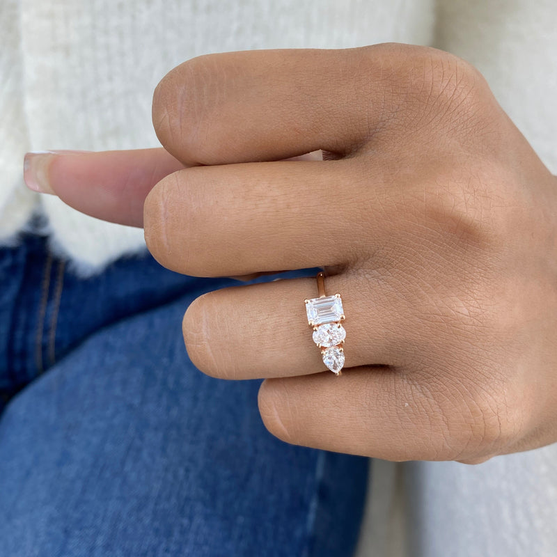 Diamond 3-Stone Fashion Ring 1.35 ct TCW, Rose Gold 14K