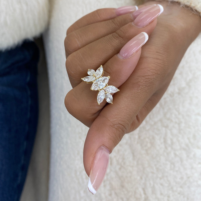 Diamond Cluster Fashion Ring 3.25 ct TCW, Yellow Gold 14K