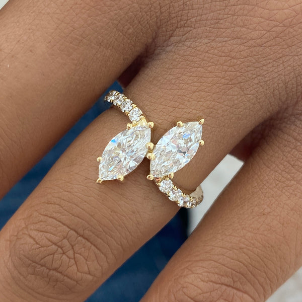 Diamond 2-Stone Ring 1.85 ct TCW, Yellow Gold 14K