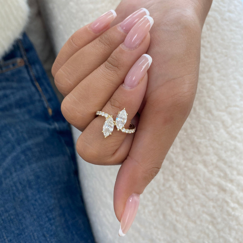 Diamond 2-Stone Ring 1.85 ct TCW, Yellow Gold 14K