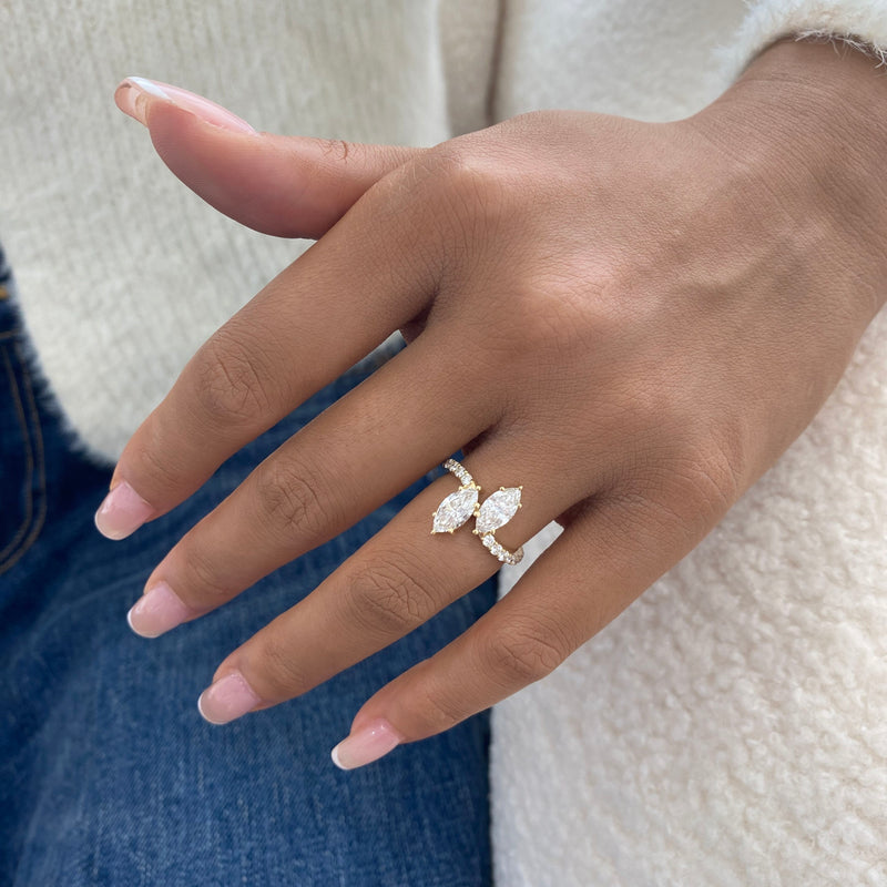 Diamond 2-Stone Ring 1.85 ct TCW, Yellow Gold 14K