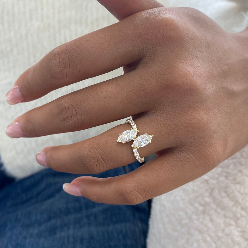Diamond 2-Stone Ring 1.85 ct TCW, Yellow Gold 14K