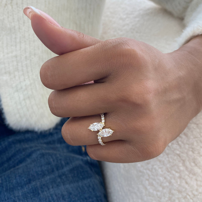 Diamond 2-Stone Ring 1.85 ct TCW, Yellow Gold 14K