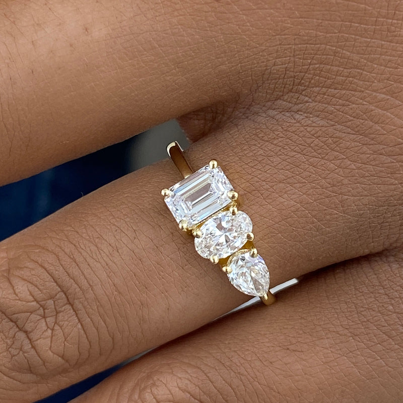 Diamond 3-Stone Fashion Ring 1.40 ct TCW, Yellow Gold 14K