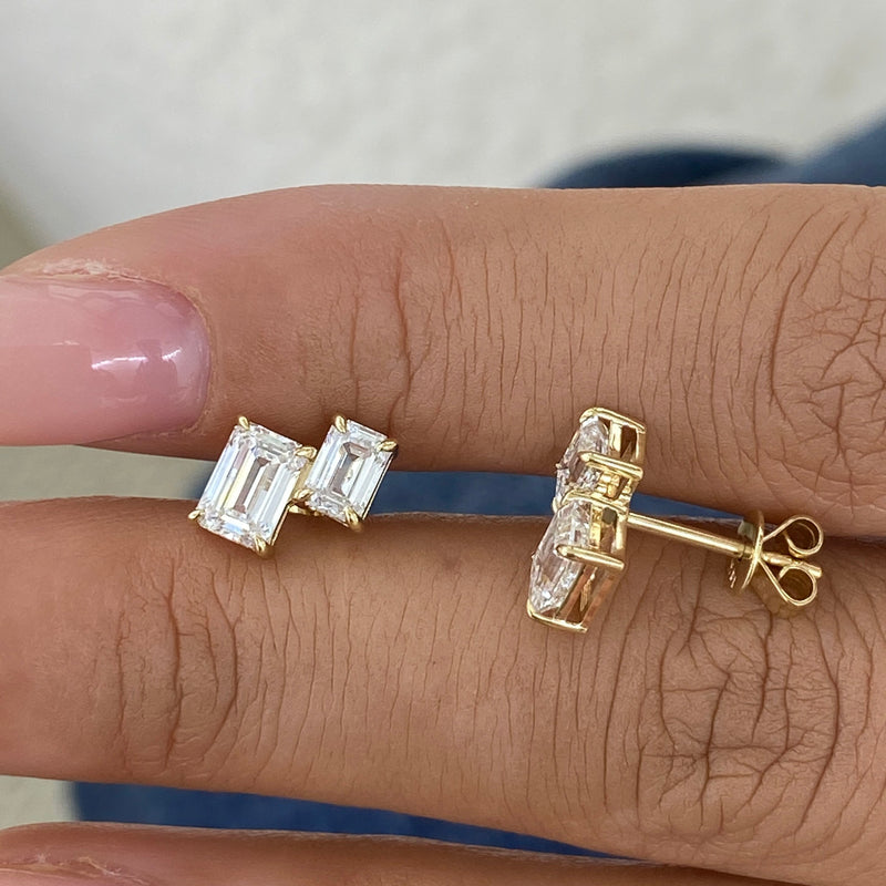 Diamond Post-On Earrings 1.80 ct TCW, Yellow Gold