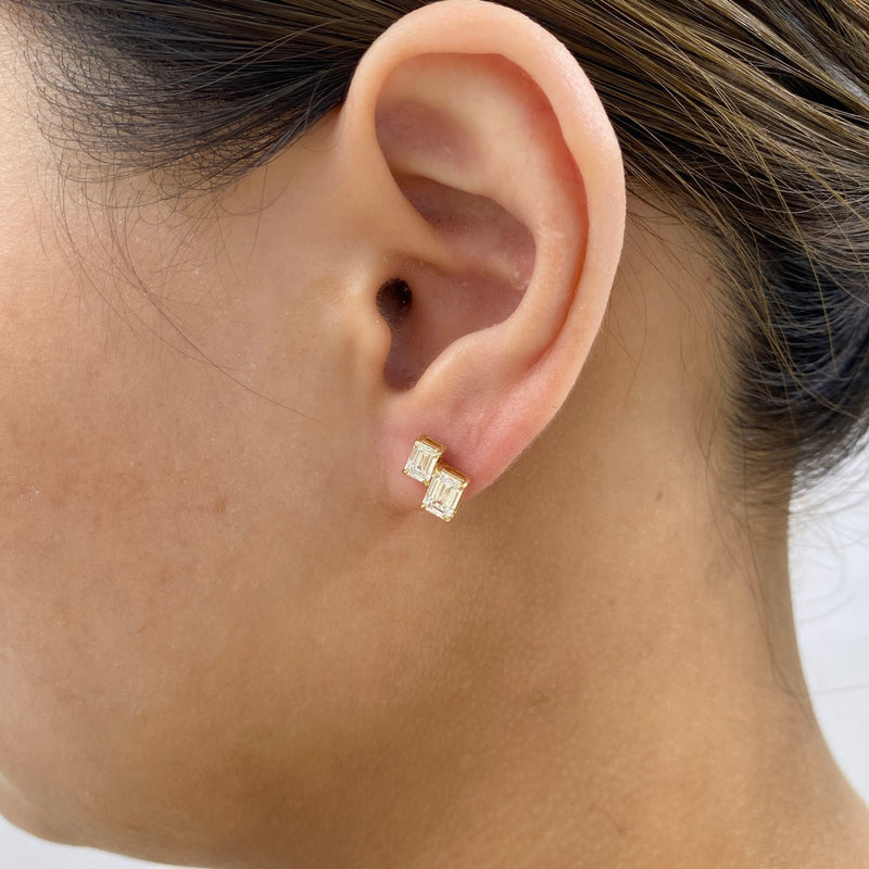 Diamond Post-On Earrings 1.80 ct TCW, Yellow Gold