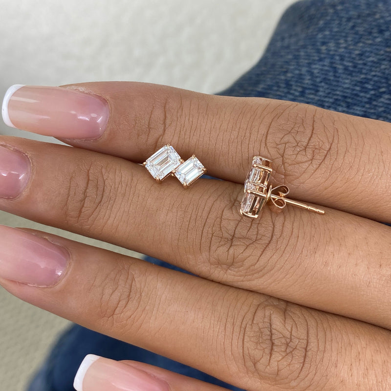 Diamond Post-On Earrings 2 ct TCW, Rose Gold