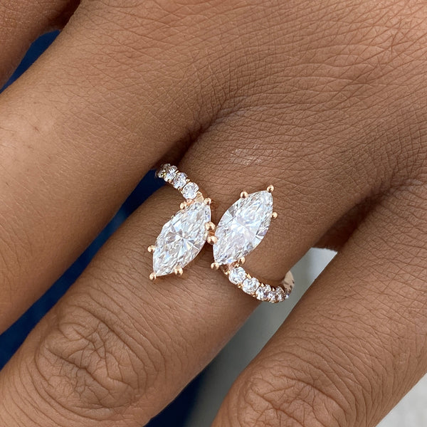 Diamond 2-Stone Fashion Ring 1.80 ct TCW, Rose Gold 14K