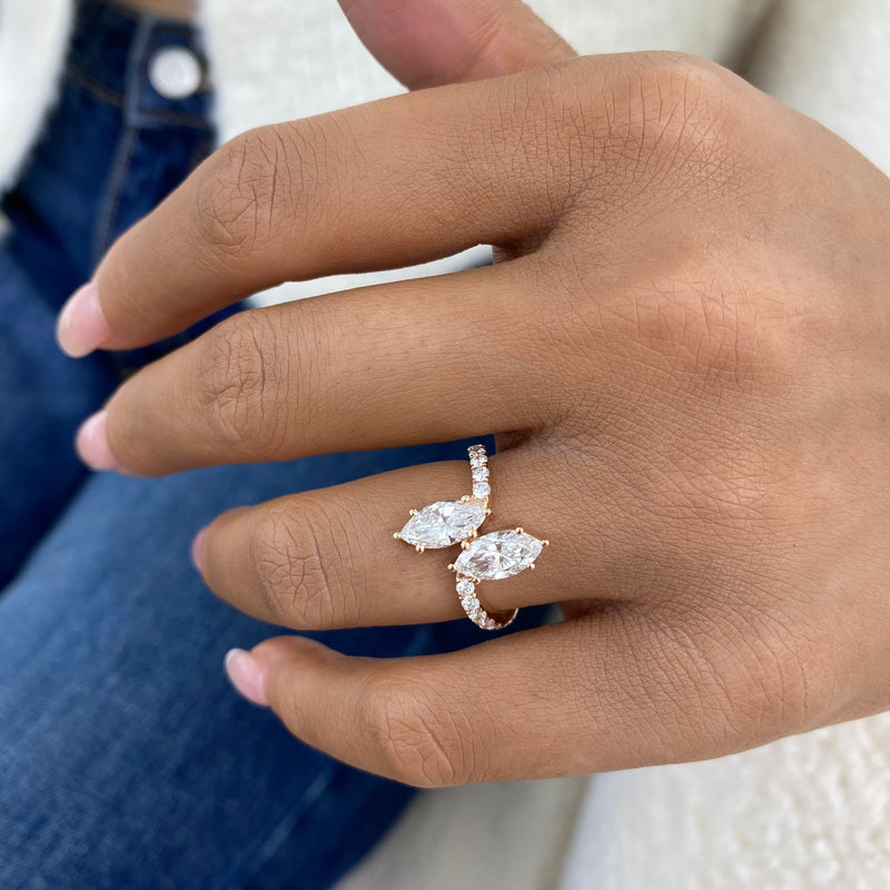 Diamond 2-Stone Fashion Ring 1.80 ct TCW, Rose Gold 14K