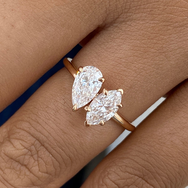 Diamond 2-Stone Fashion Ring 1.20 ct TCW, Rose Gold 14K
