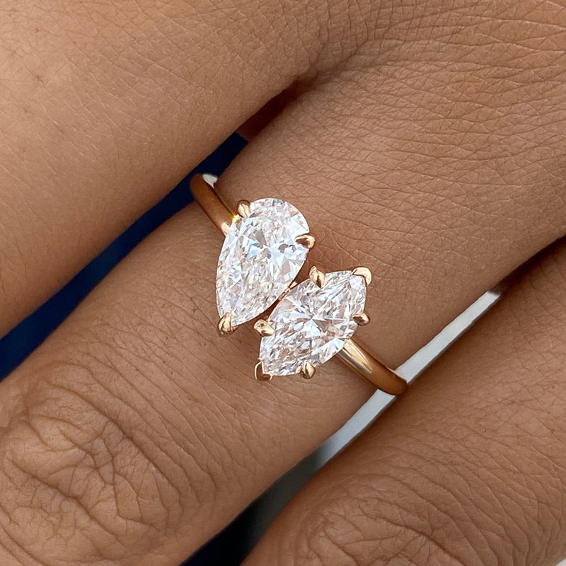 Diamond 2-Stone Fashion Ring 1.20 ct TCW, Rose Gold 14K