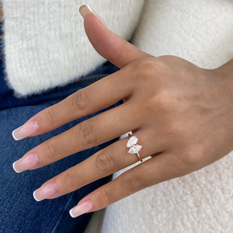 Diamond 2-Stone Fashion Ring 1.20 ct TCW, Rose Gold 14K