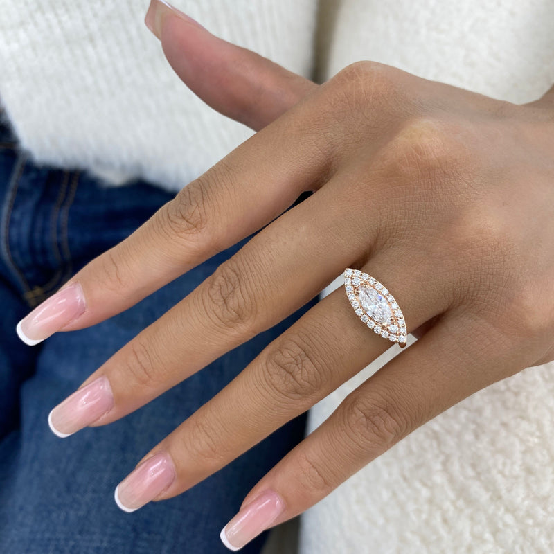 Diamond Halo Ring 0.9 ct Rose Gold