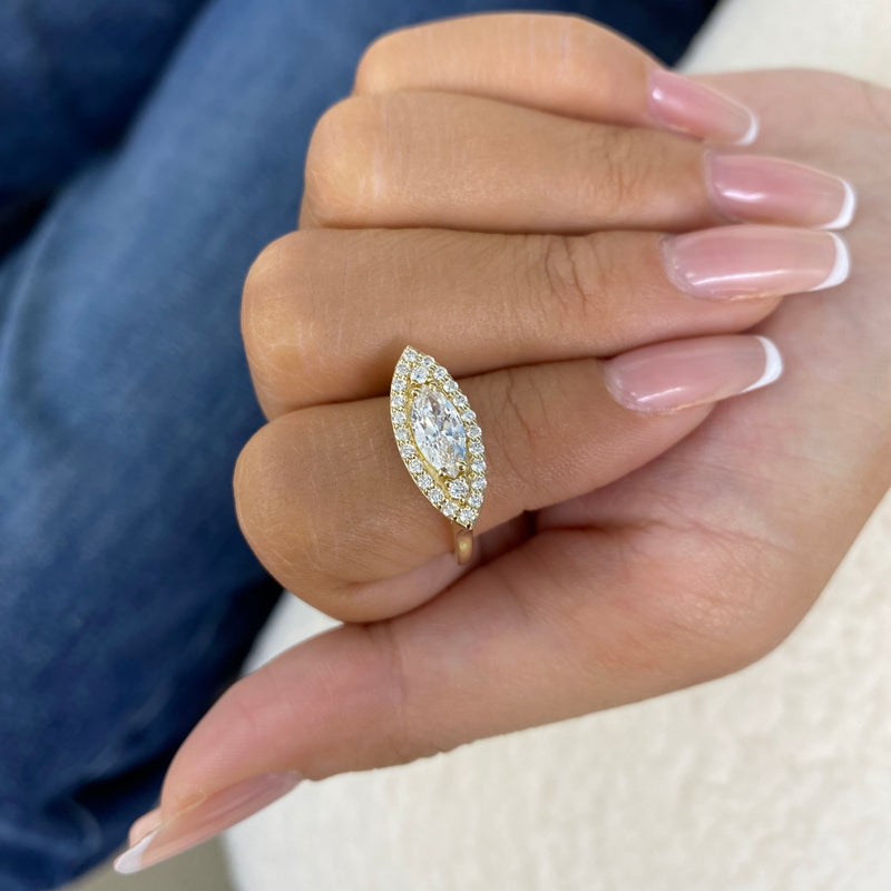 Diamond Halo Ring 1 ct Yellow Gold