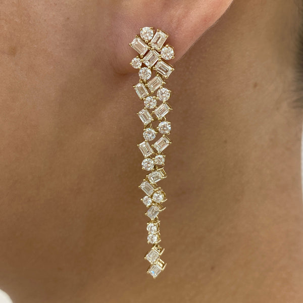 Diamond Dangle Earrings 4.7 ct Yellow Gold