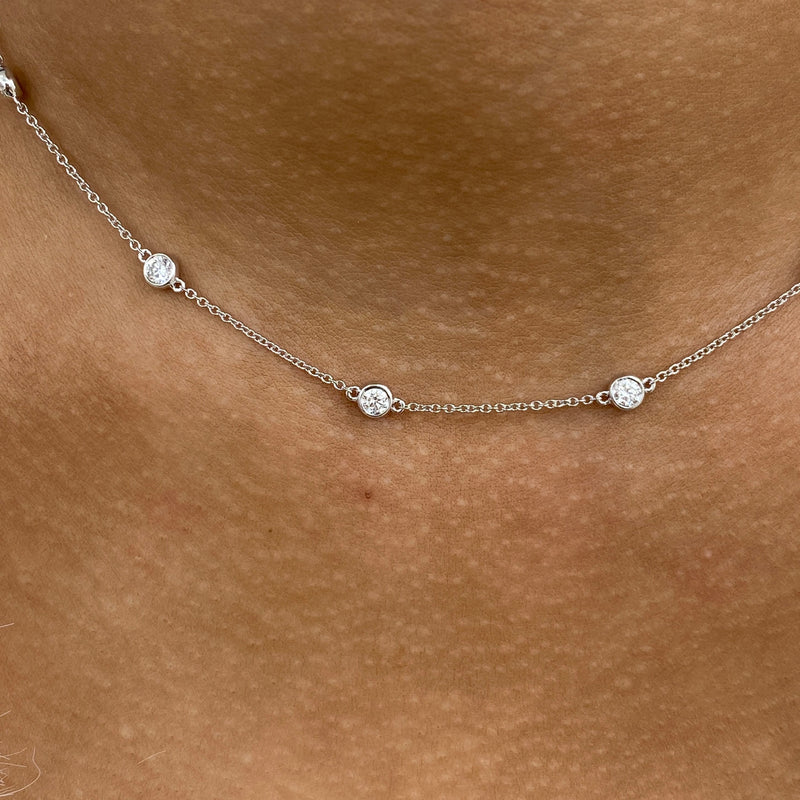 Diamond Stationed Necklace 1.3 ct White Gold