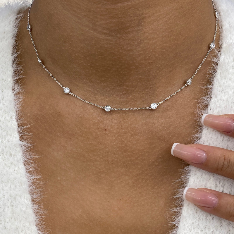 Diamond Stationed Necklace 1.3 ct White Gold