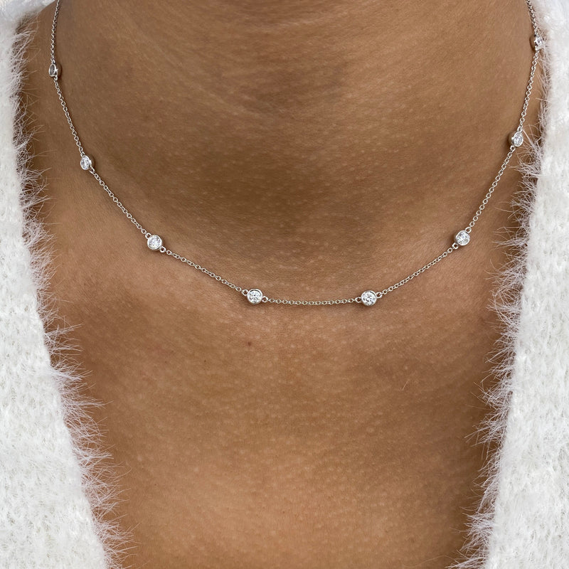 Diamond Stationed Necklace 1.3 ct White Gold