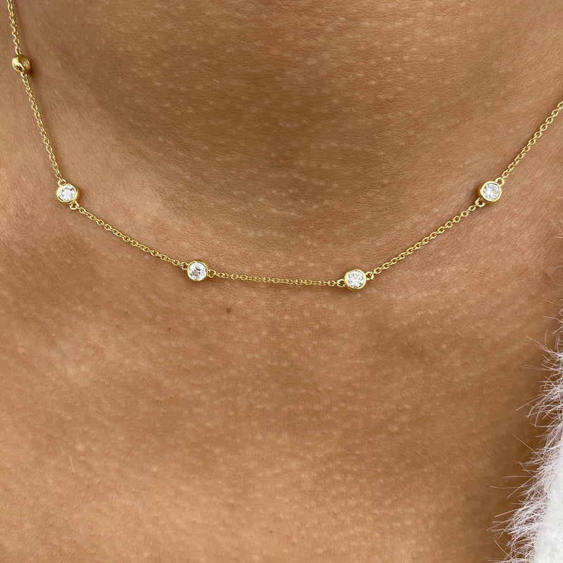 Diamond Stationed Necklace 1.3 ct Yellow Gold