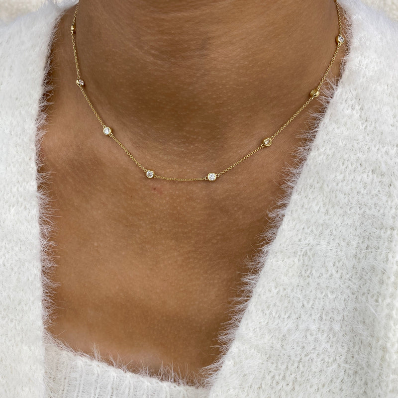 Diamond Stationed Necklace 1.3 ct Yellow Gold