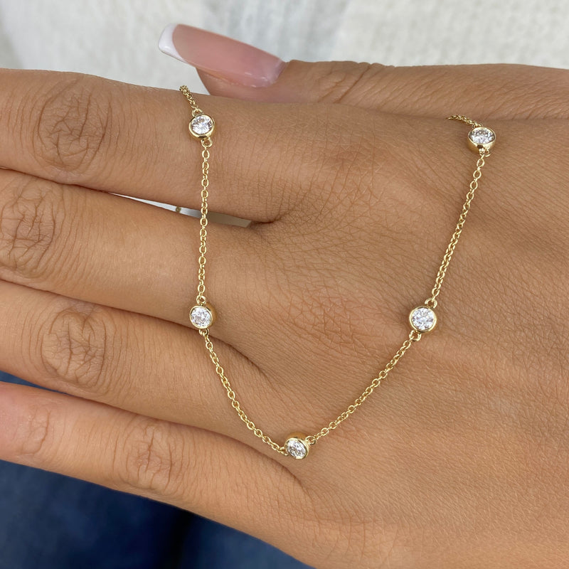 Diamond Stationed Necklace 1.3 ct Yellow Gold
