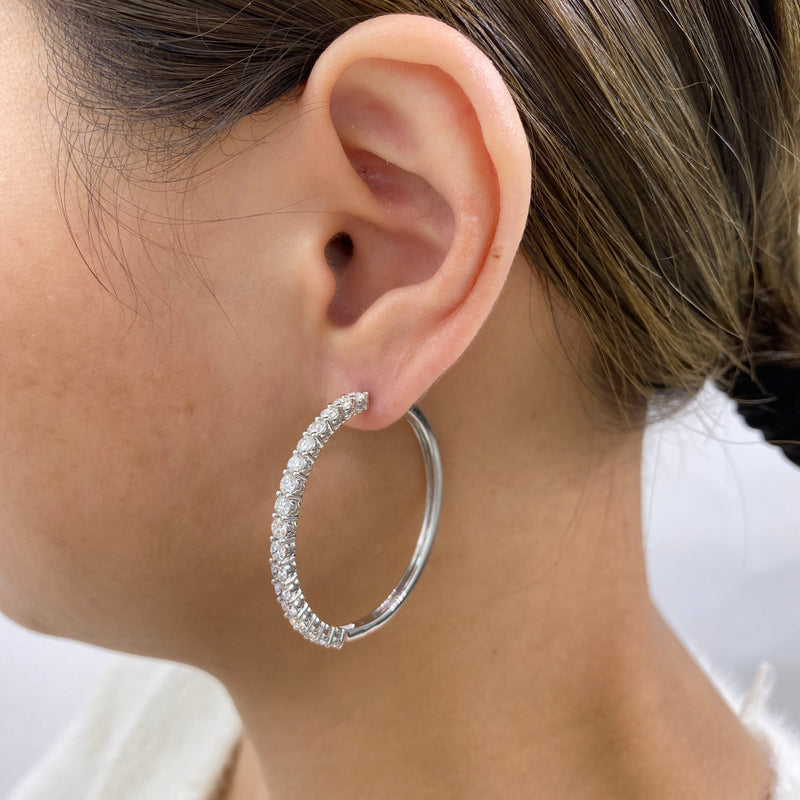 Diamond Hoop Earrings 3 ct White Gold