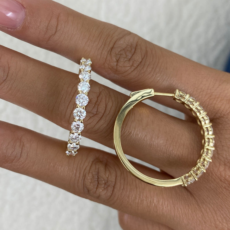 Diamond Hoop Earrings 3 ct Yellow Gold